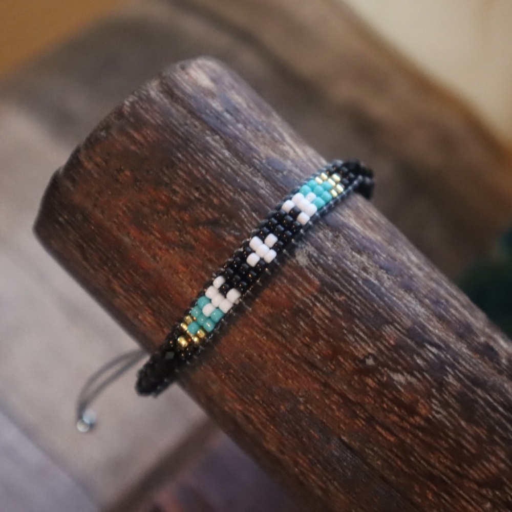 Beaded Aztec Bracelet with Black and Turquoise Accents